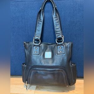 Leather Tignanello Black Tote with Silver Accents